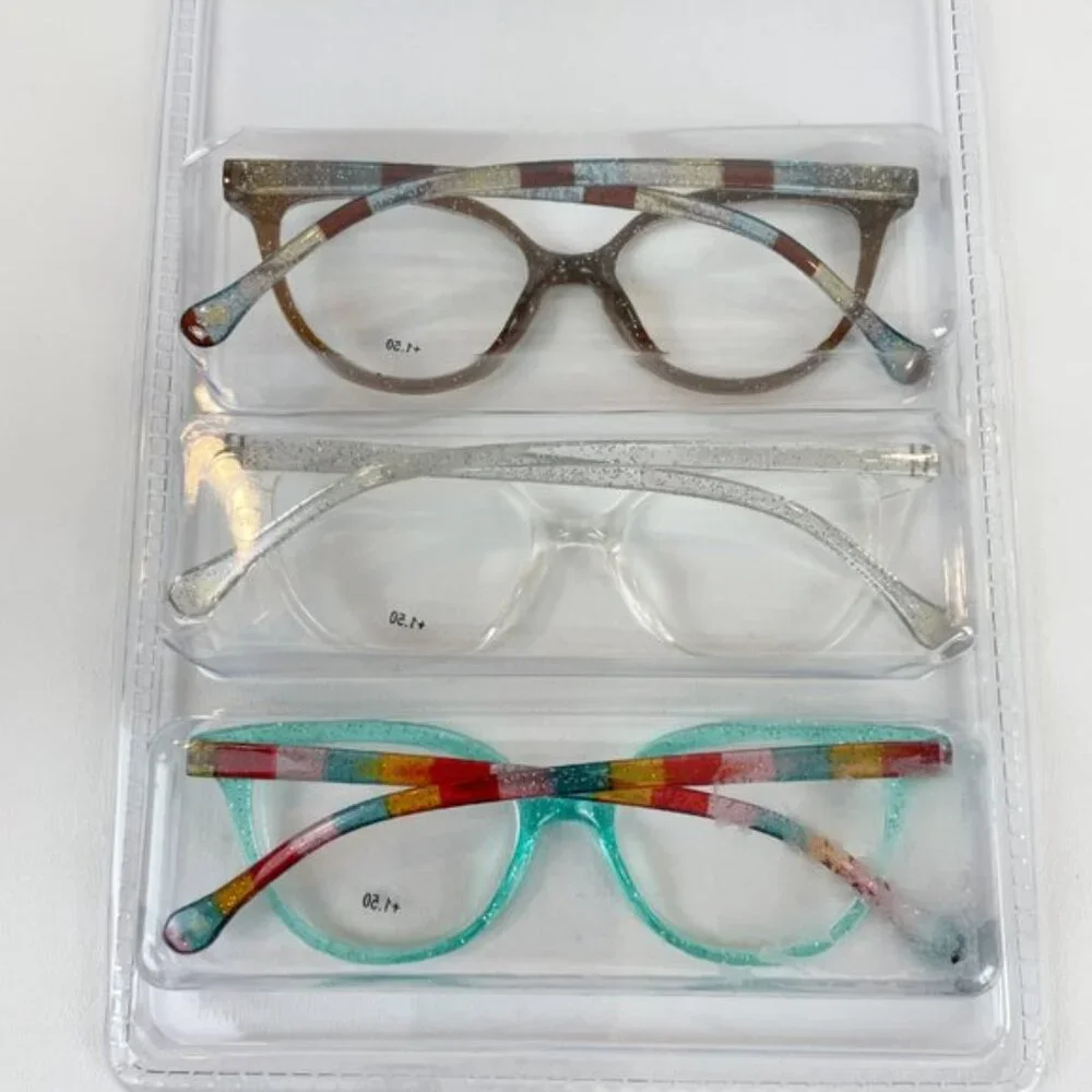 Laundry by Design +1.50 Reading Glasses Glitter Aqua Clear Brown Striped